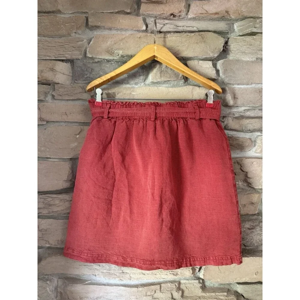 C&C California Women’s Red Button Front Skirt Size M Linen Blend Tie Waist - Picture 2 of 6
